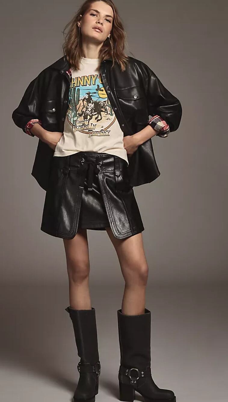 Anthropologie Pilcro Vegan Leather Panel Mini Skirt Black Sz 12 Rocker Chic Y2K